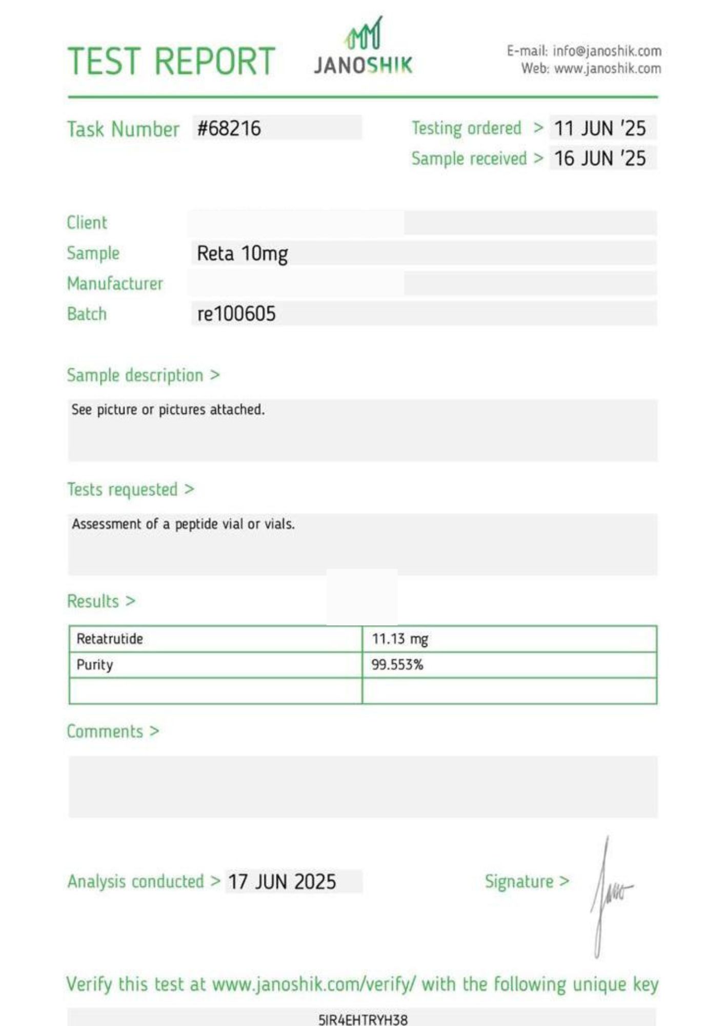 Retatrutide Lab Report