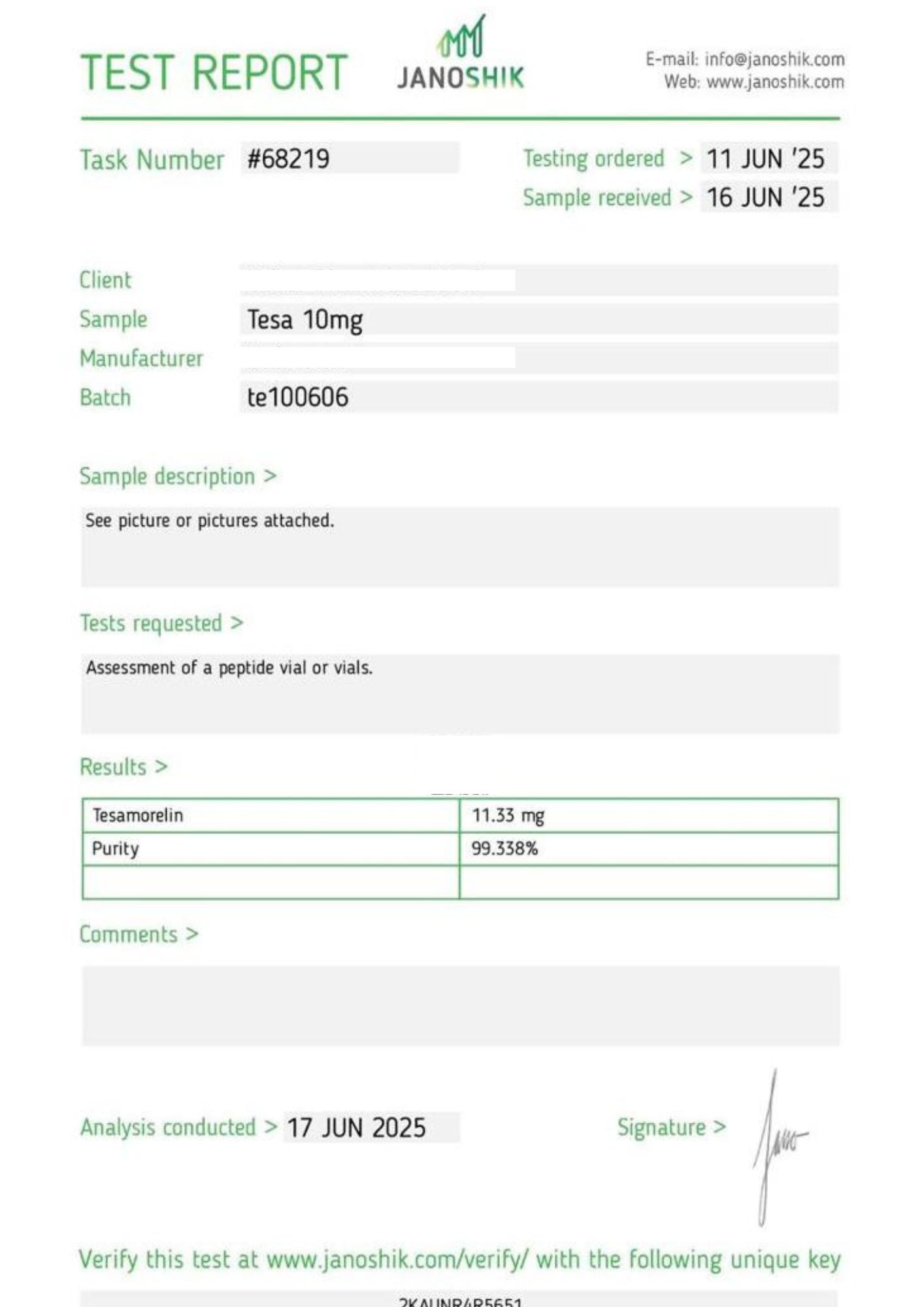 Tesamorelin Lab Report