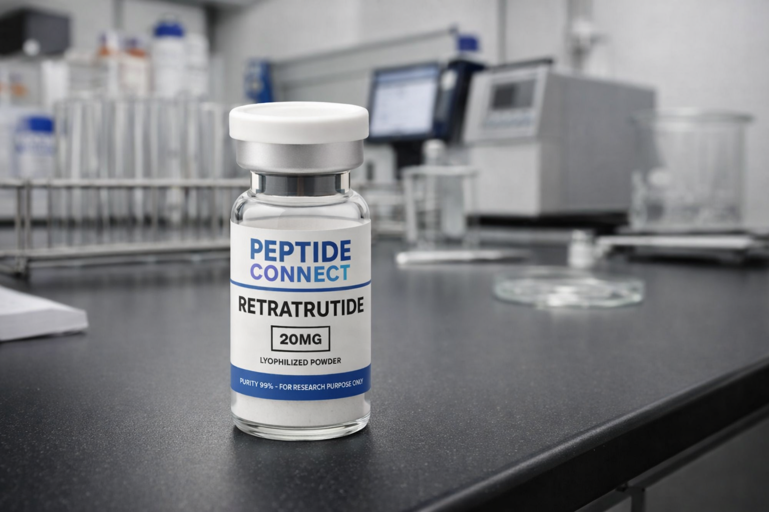 PeptideConnect research environment – vial on laboratory bench